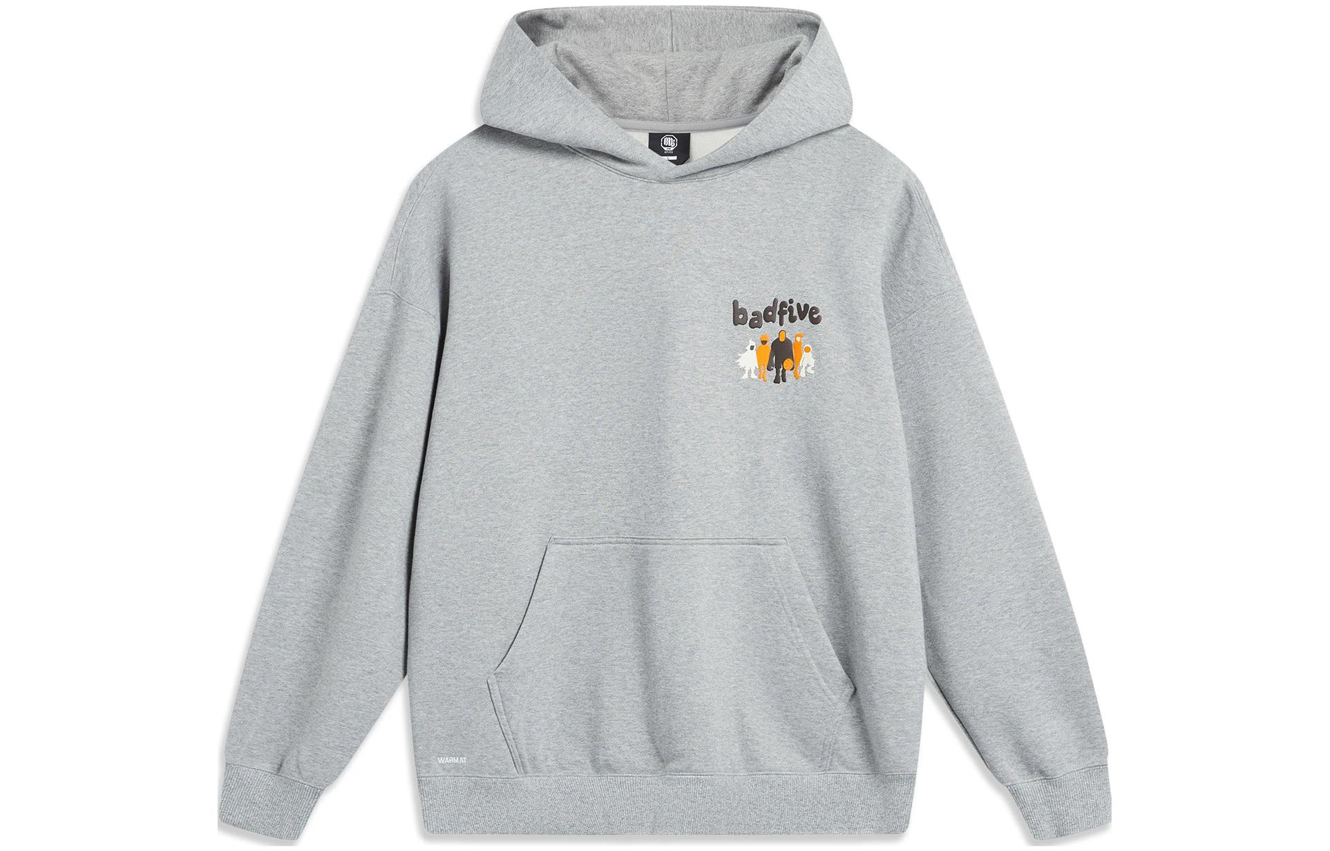 Li-Ning BADFIVE Letter Print Pullover Hoodie Unisex Light Gray AWDT879-2