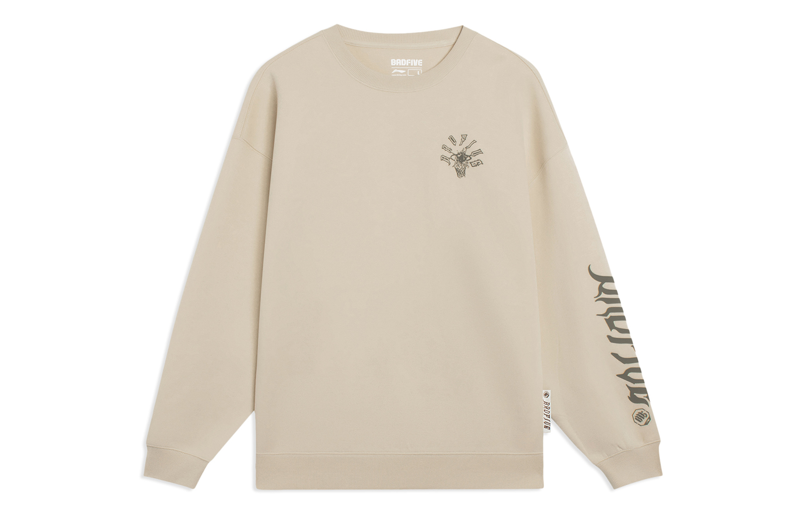 Li-Ning BADFIVE Letter Print Pullover Sweatshirt Beige Unisex Couple Style AWDT087-1