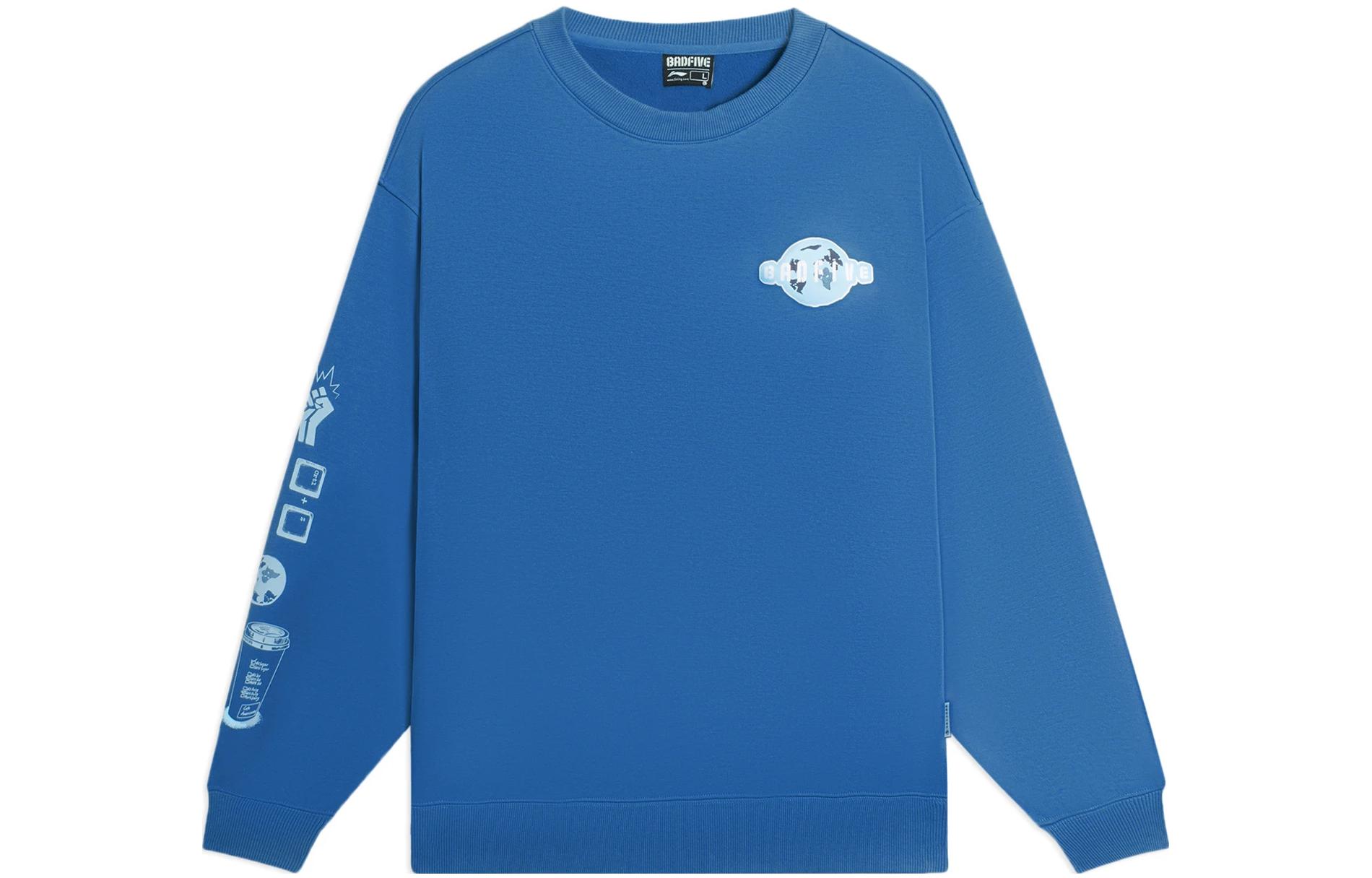 Li-Ning BADFIVE Logo Print Pullover Sweatshirt Unisex - Blue AWDSC01-4