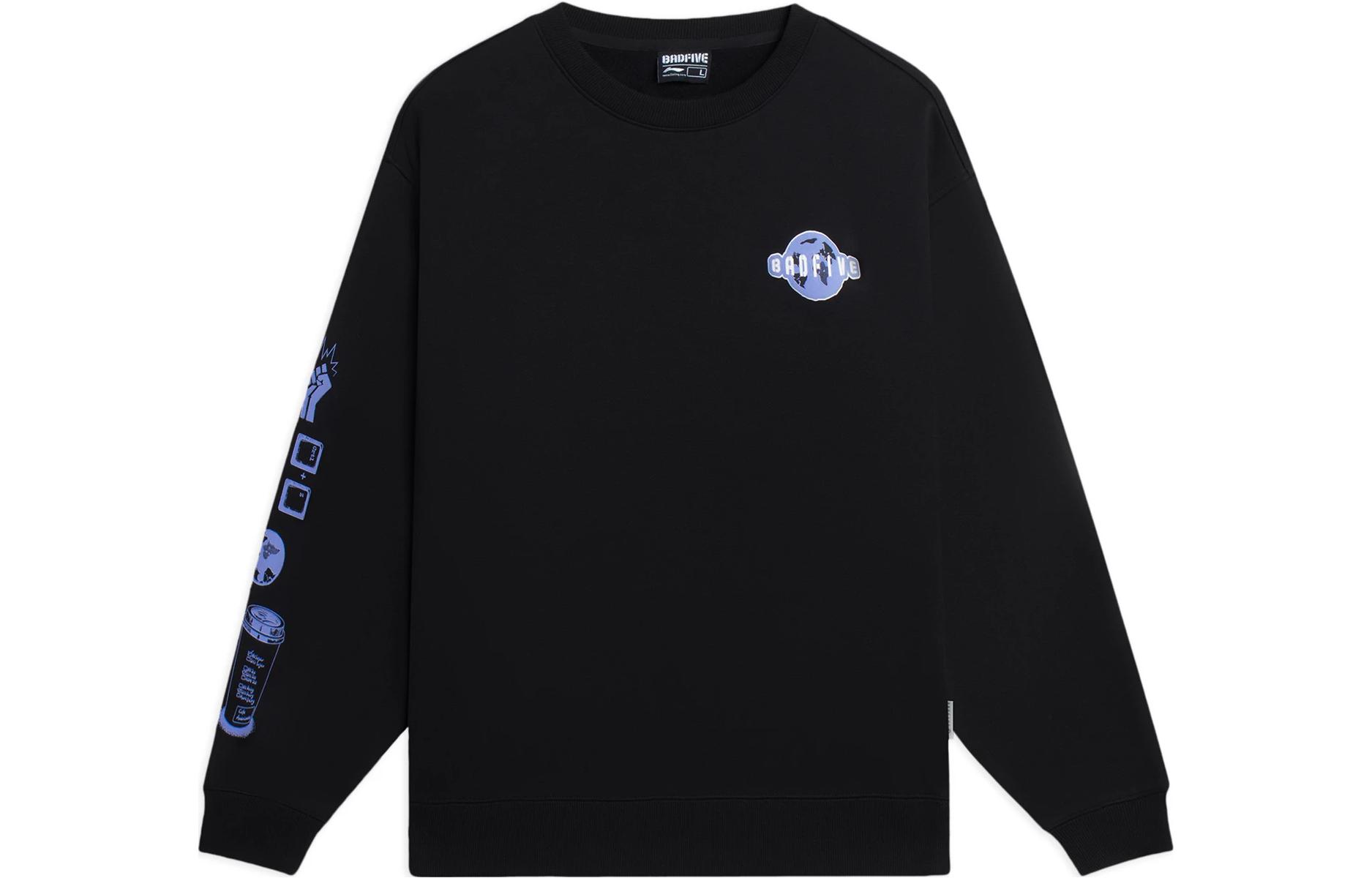 Li-Ning BADFIVE Logo Pullover Fleece Sweatshirt Unisex Black AWDSC01-3