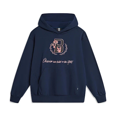 Li-Ning BADFIVE Navy Blue Embroidered Lettering Oversized Hoodie Unisex AWDT469-7