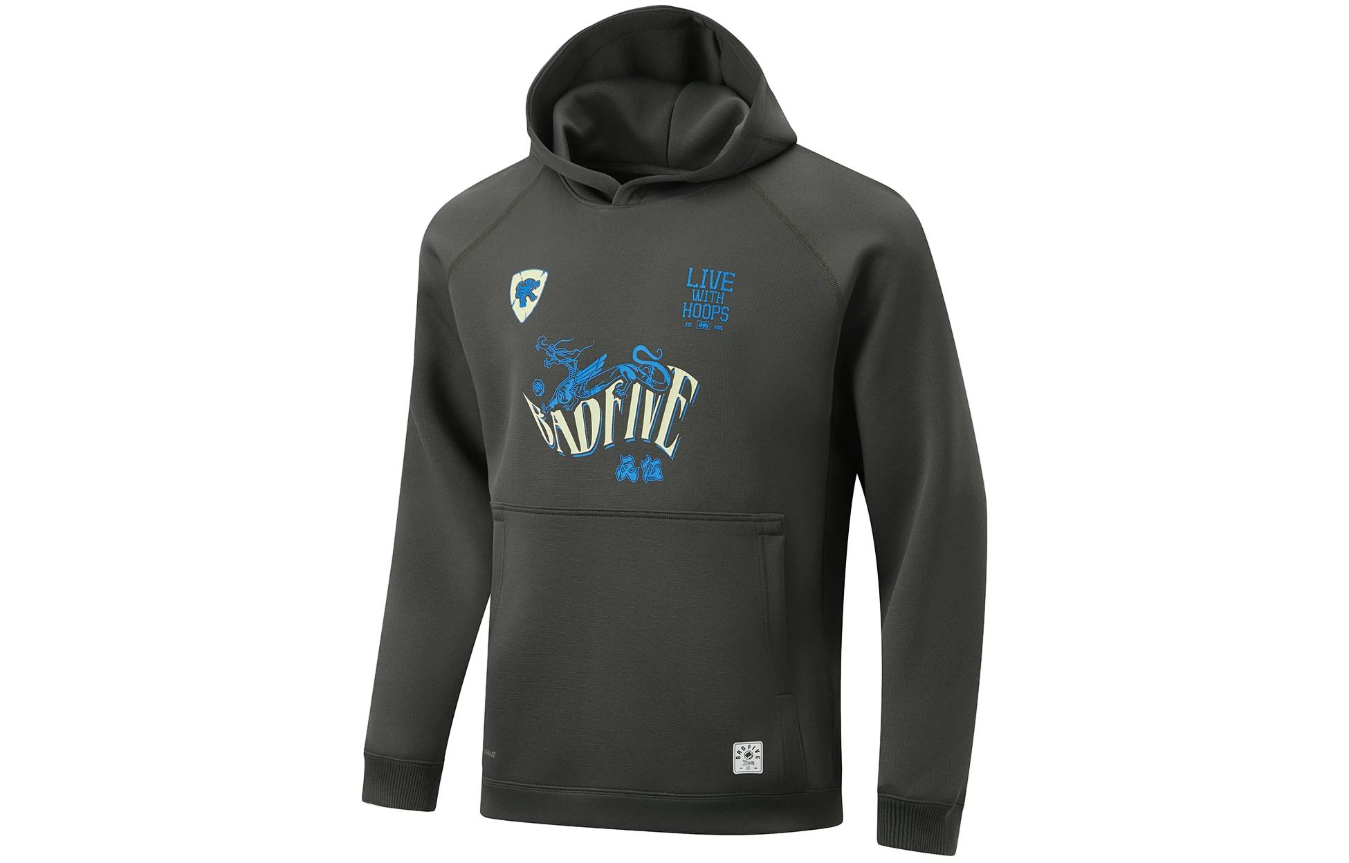 Li-Ning BADFIVE Obsidian Gray Letter Print Loose-Fit Hoodie Mens AWDU083-8