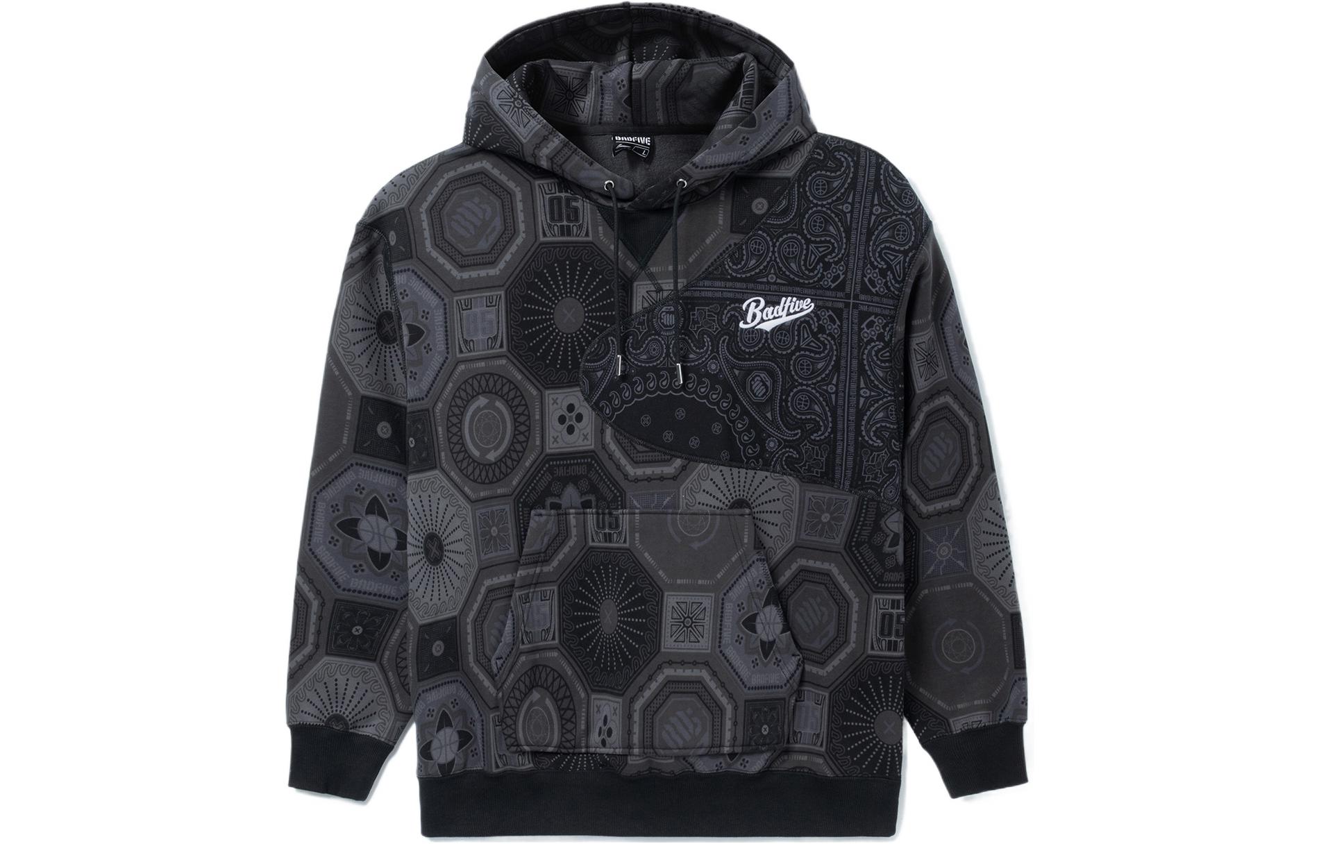 Li-Ning BADFIVE Paisley Logo Print Drawstring Sweatshirt Unisex Black AWDR781-3