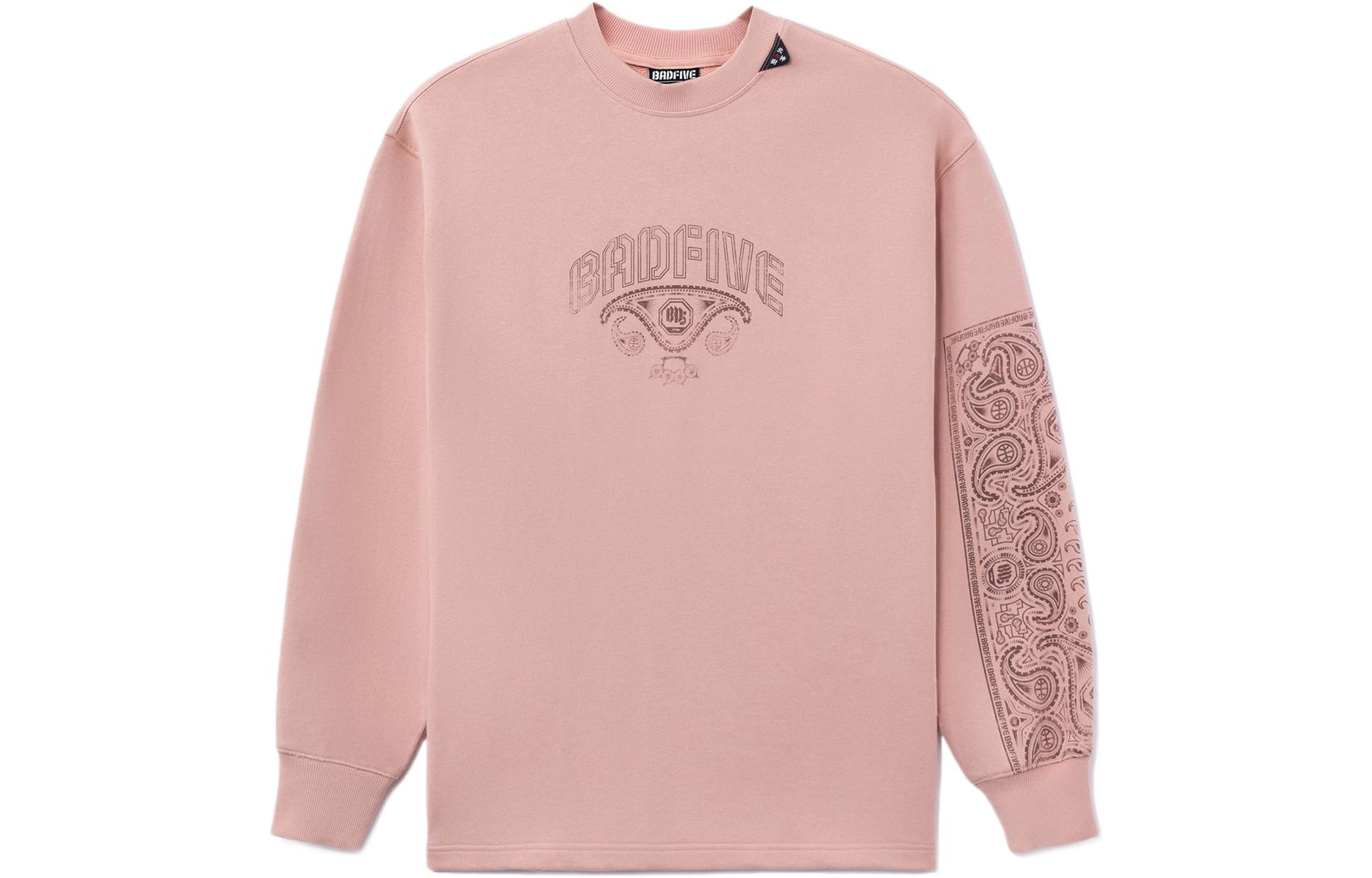 Li-Ning BADFIVE Paisley Print Pullover Sweatshirt Misty Rose Pink Unisex AWDR777-3