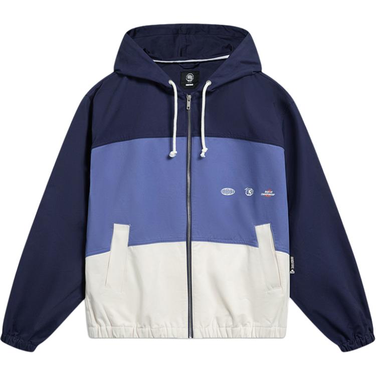 Li-Ning BADFIVE Patchwork Zip Hoodie Jacket Navy/Starry Blue/Off-White Mens AJDT049-1