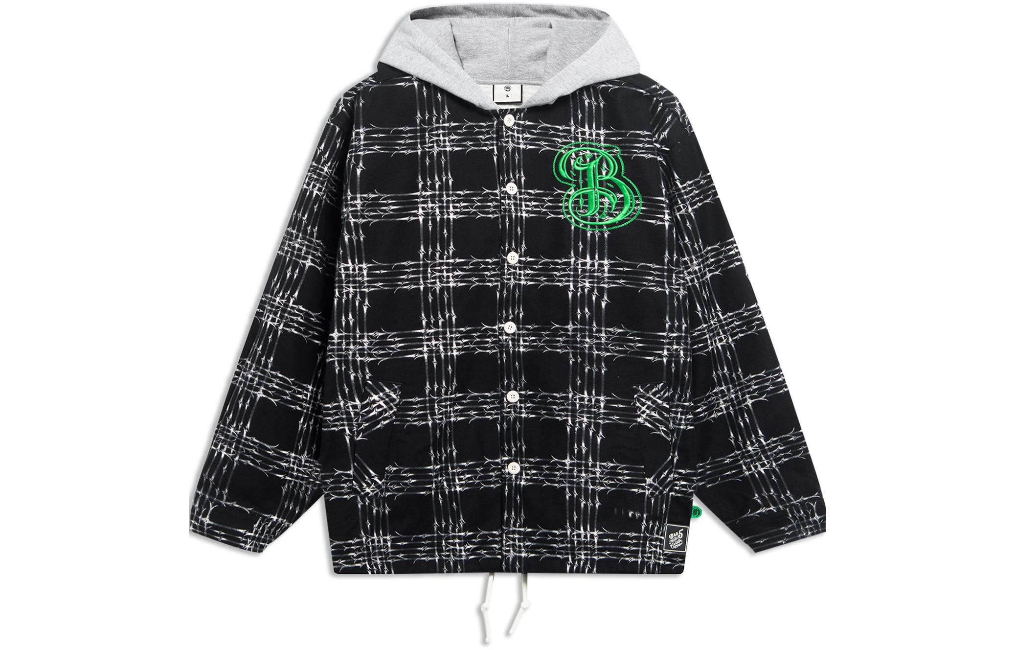 Li-Ning BADFIVE Plaid Button-Up Hooded Jacket Flower Gray AFDSD97-1