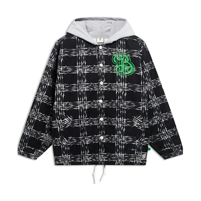 Li-Ning BADFIVE Plaid Button-Up Hooded Jacket Flower Gray AFDSD97-1