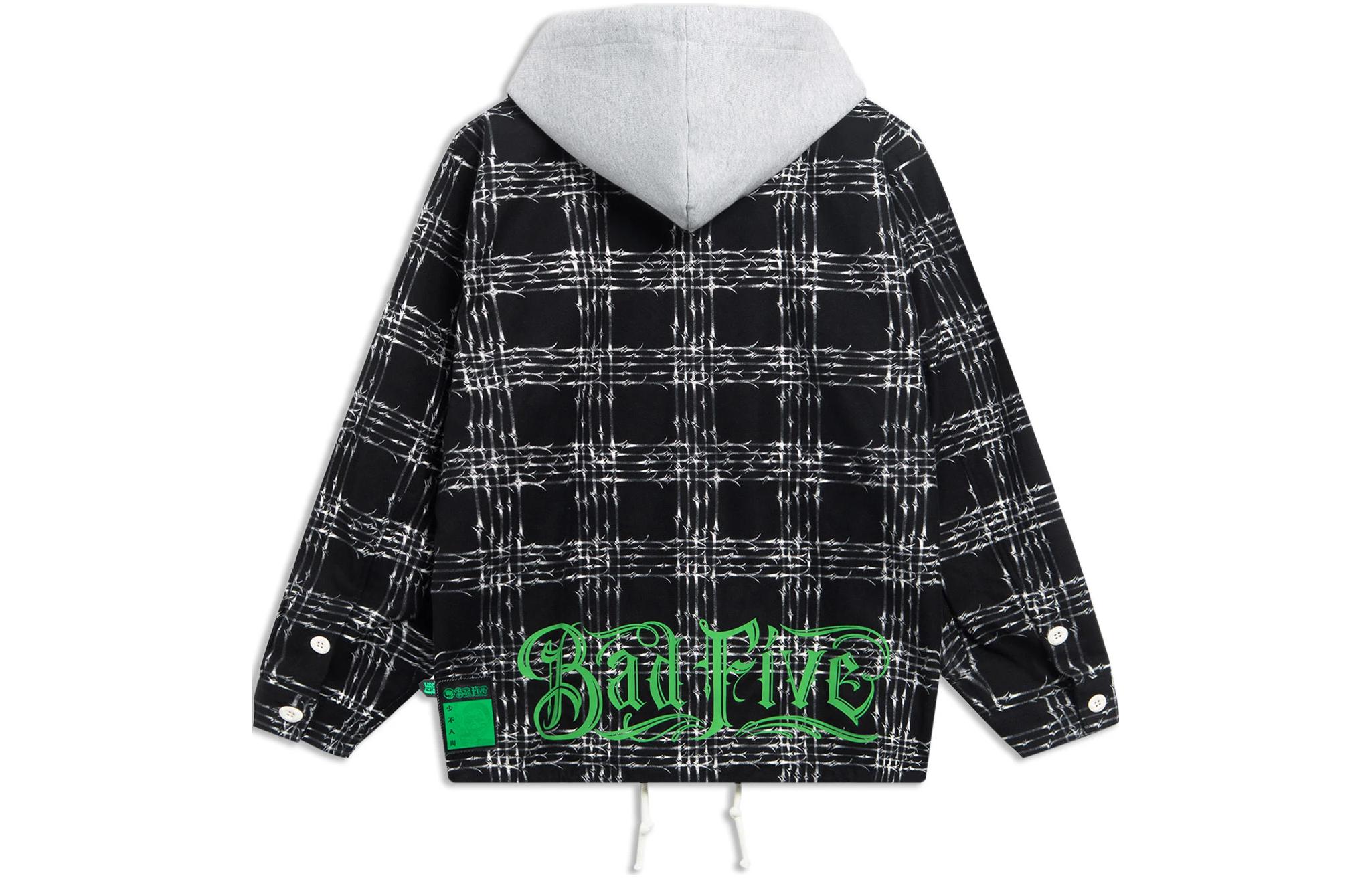 Lookbook リーニン BADFIVE フラワーグレー チェック柄フード付きジャケット AFDSD97-1