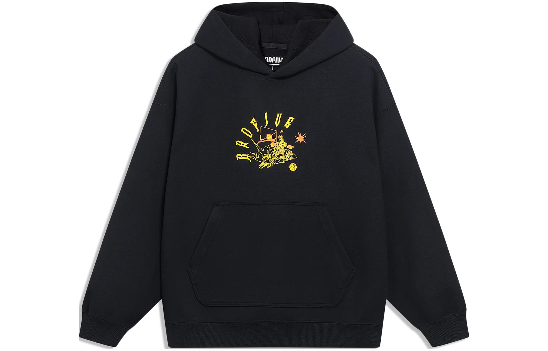 Li-Ning BADFIVE Pullover Hoodie Black Unisex with Printed Letter Design AWDT093-4
