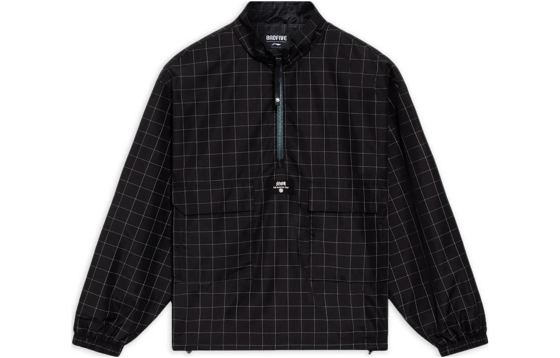 Li-Ning BADFIVE Reflective Plaid Letter Print Loose Fit Jacket Black AFDS363-2