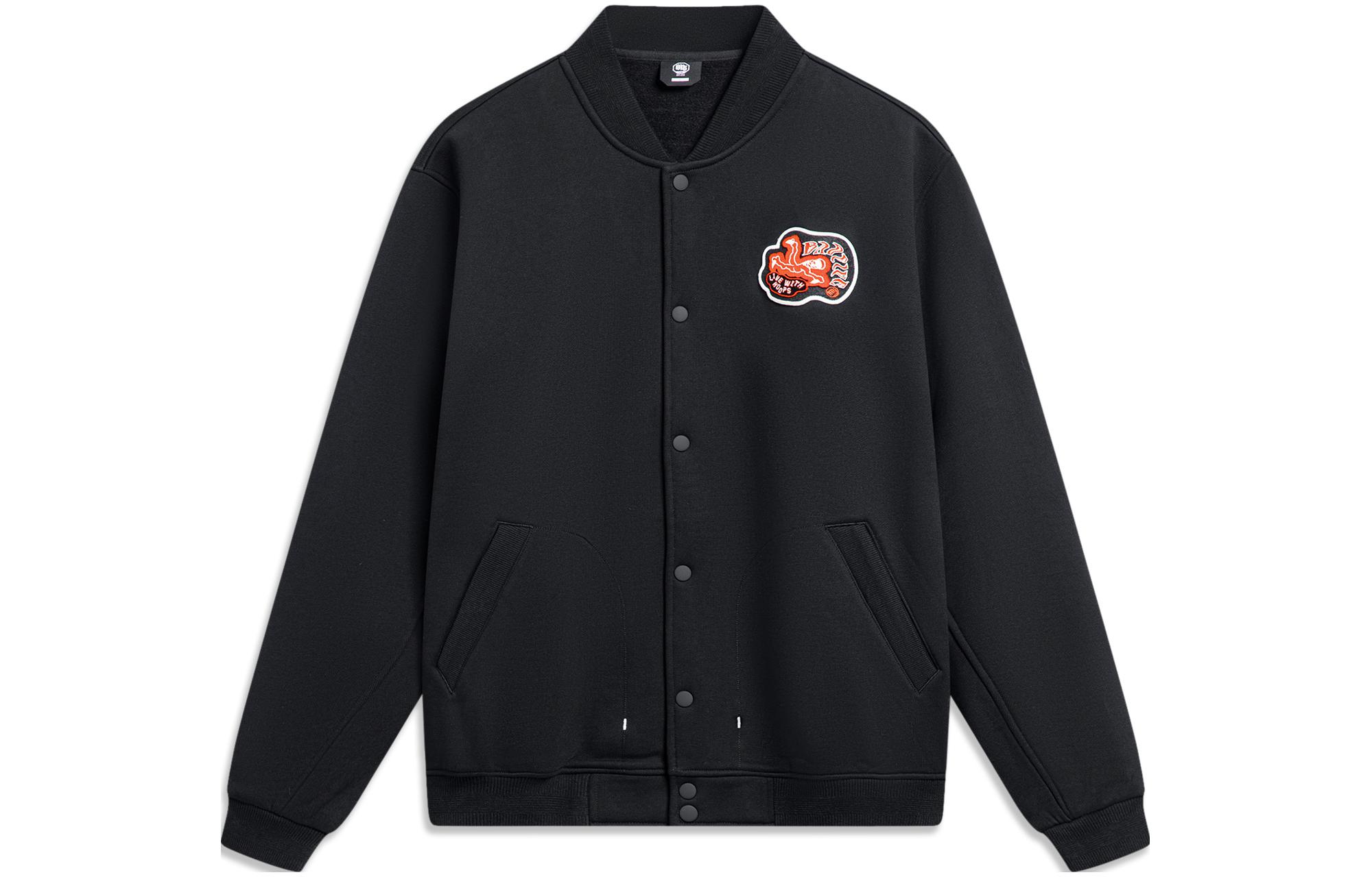 Li-Ning BADFIVE Retro Baseball Jacket Black Fleece Button-Up Style AJDU007-3