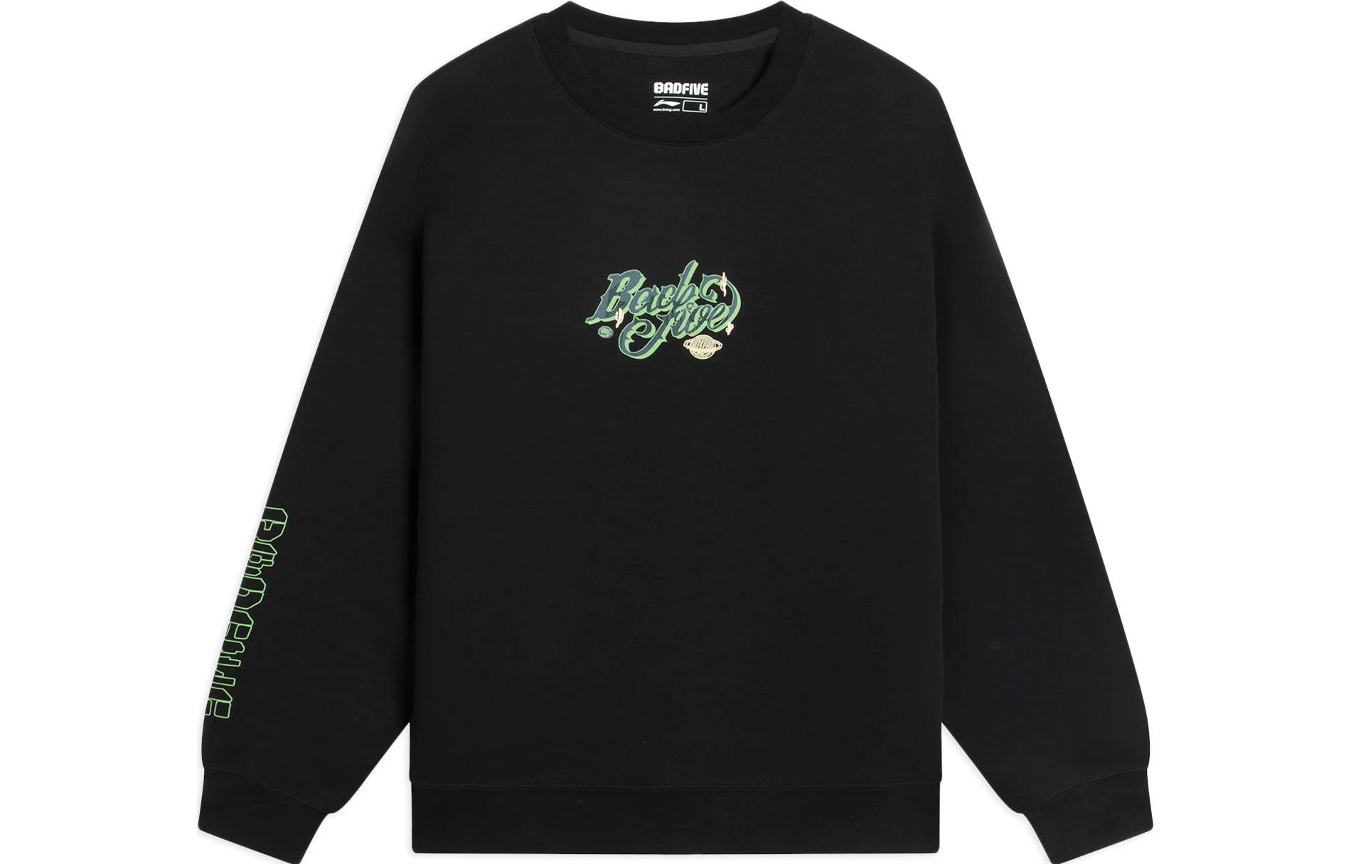 Li-Ning BADFIVE Series Graphic Pullover Sweatshirt Black - Crewneck AWDS653-1