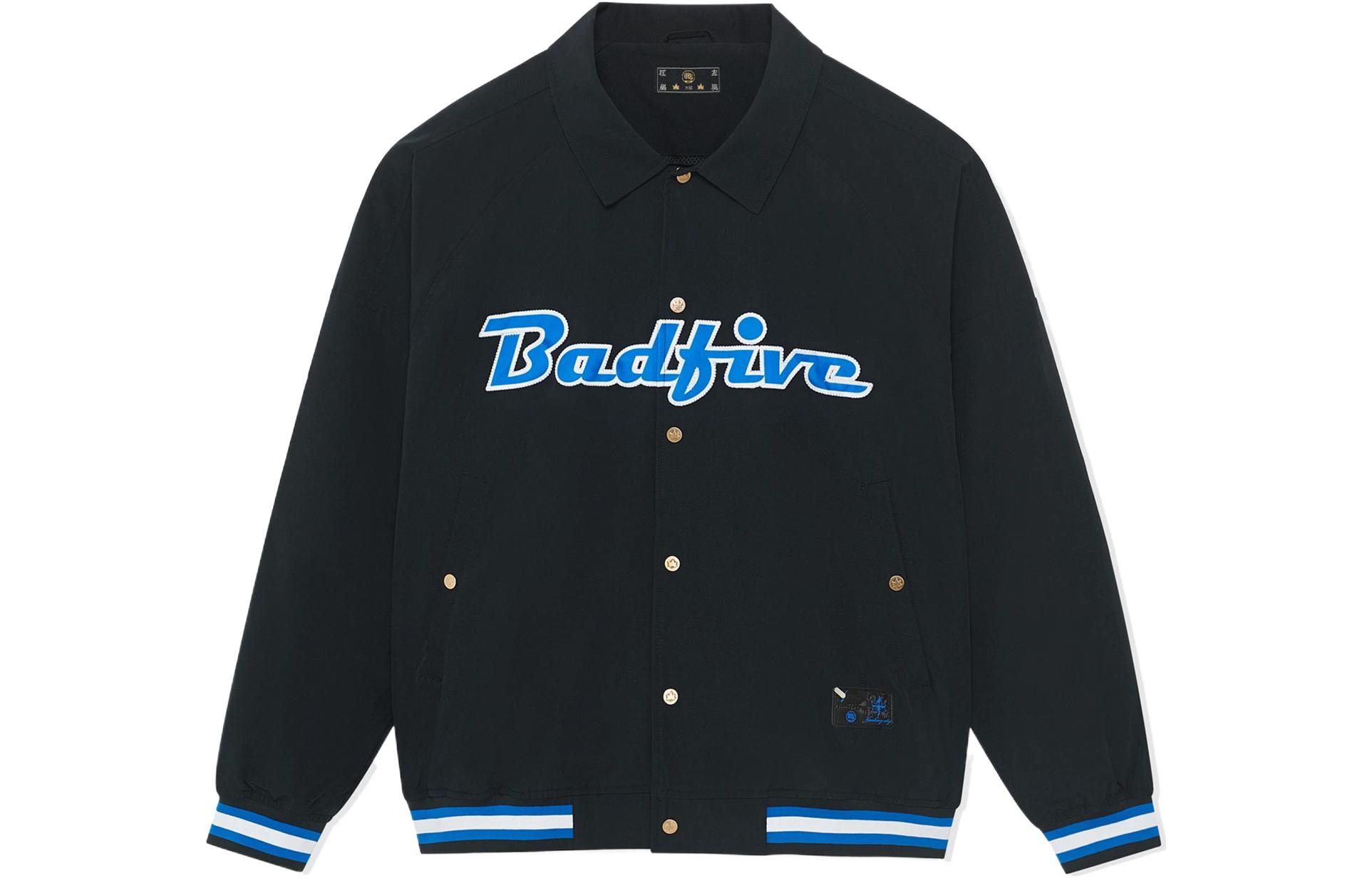 Li-Ning BADFIVE Striped Letter Print Snap Button Jacket Black AFDSC51-2