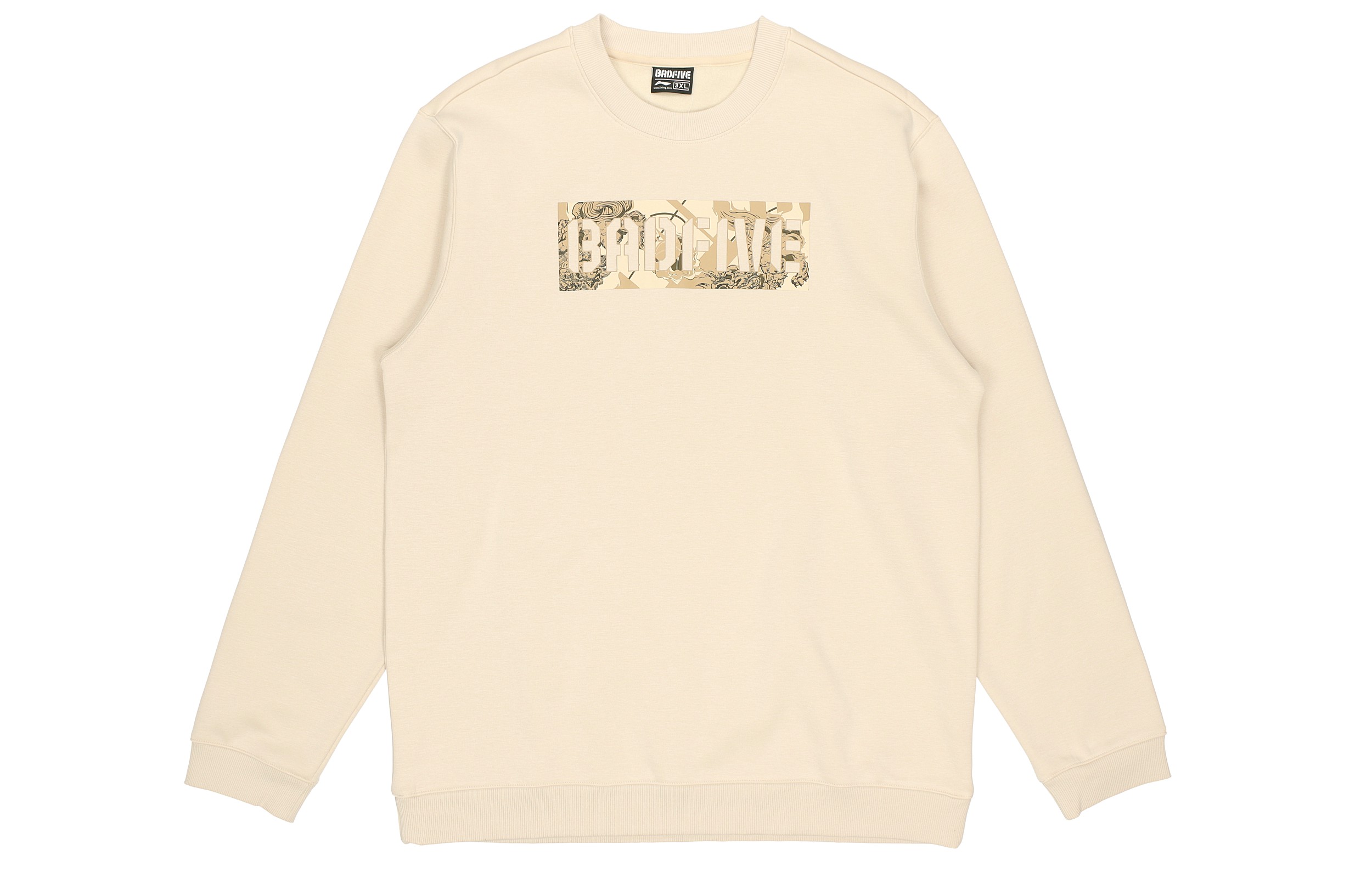 Li-Ning BADFIVE Unisex Fleece Sweatshirt Beige Casual Sportswear Couple Style AWDRB91-3