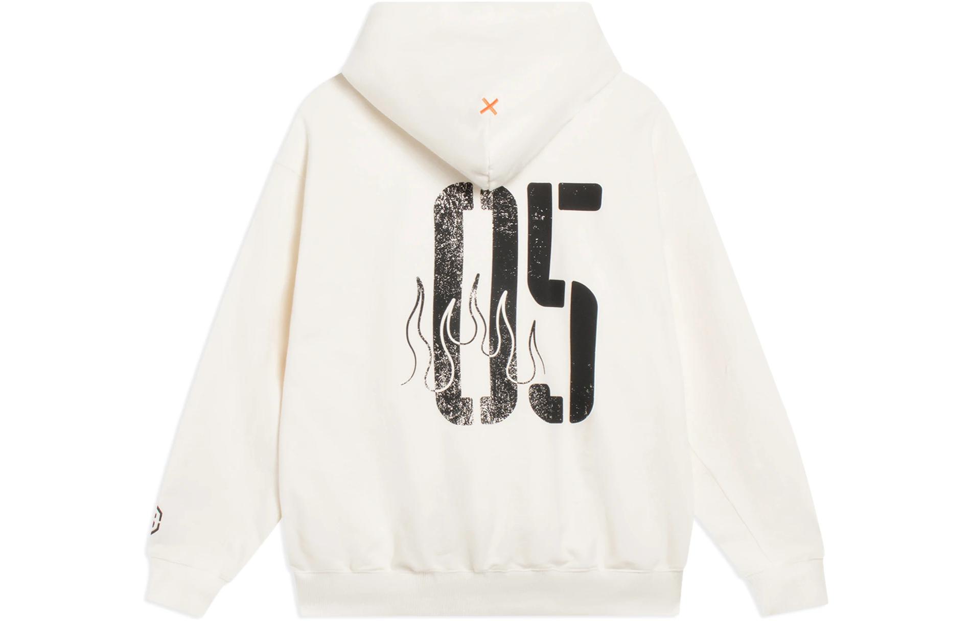 Li-Ning BADFIVE Unisex Loose Pullover Hoodie Cream Letter & Number Print AWDSH75-1