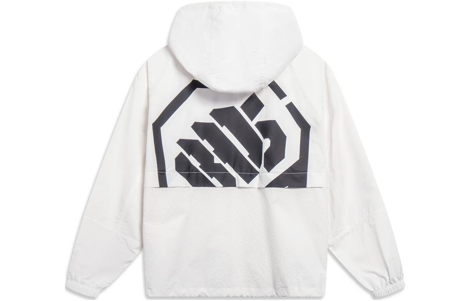 Li-Ning BADFIVE White Windbreaker Hoodie Jacket with Letter Print Design. AFDU829-1