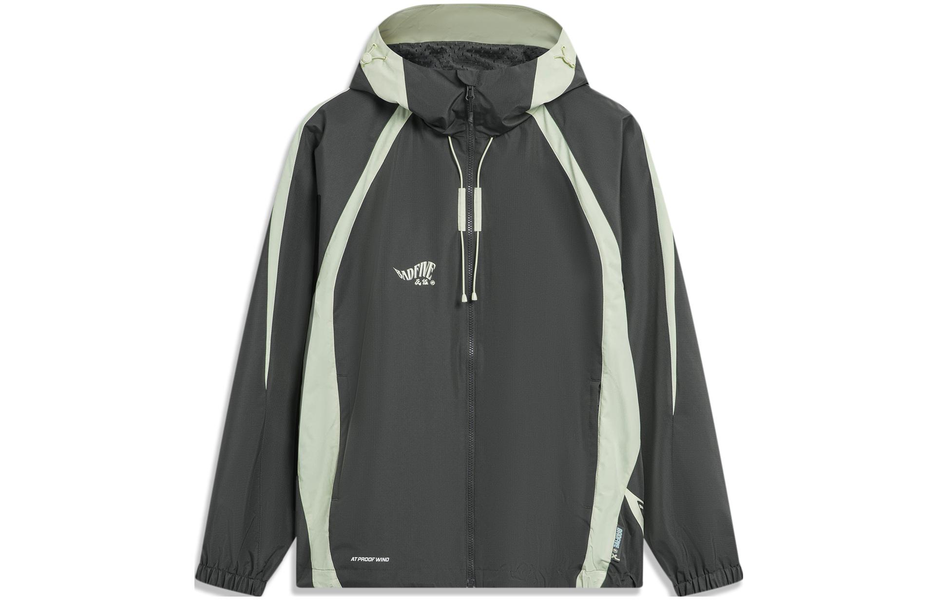 Li-Ning BADFIVE Windbreaker Jacket Obsidian Gray with Letter Patchwork AFDU067-6