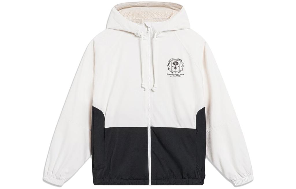 Li-Ning BADFIVE Windproof Hooded Jacket Off-White Black Colorblock. AFDT435-5