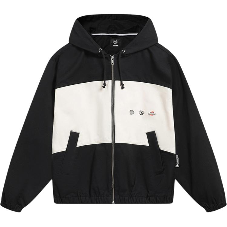 Li-Ning BADFIVE Zip-Up Letter Patchwork Hoodie Jacket Black/Off-White Mens AJDT049-2