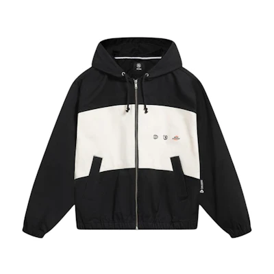 Li-Ning BADFIVE Zip-Up Letter Patchwork Hoodie Jacket Black/Off-White Mens AJDT049-2