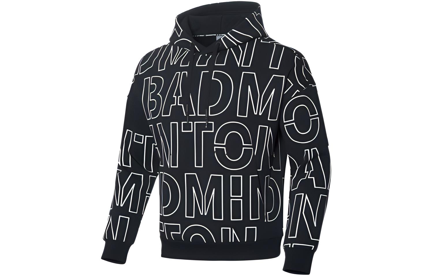 Li-Ning Badminton Culture Hoodie Black - Pullover with Letter Print AWDQ285-3