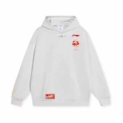 Li-Ning Badminton Series Embroidered Logo Hoodie White Unisex Pullover AWDT361-1