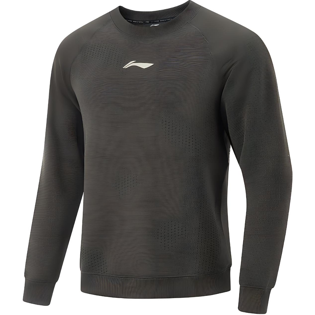 Li-Ning Basketball Crewneck Sweatshirt Obsidian Gray - Casual & Breathable AWDU523-2
