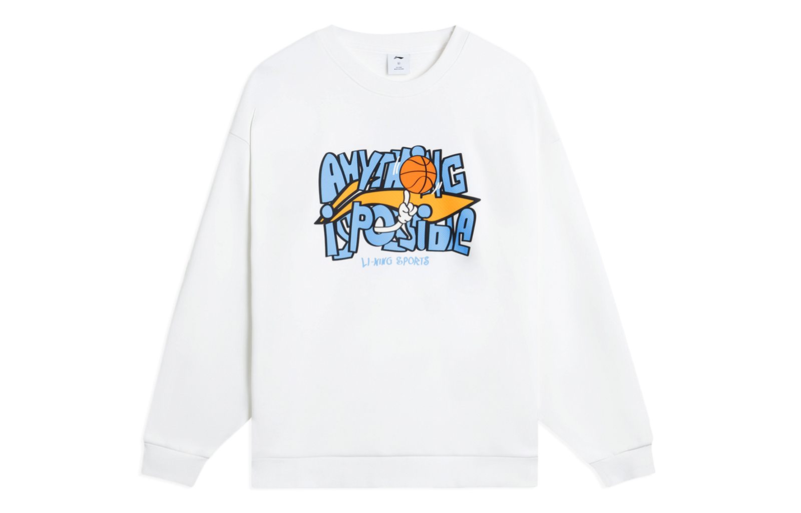 Li-Ning Basketball Fleece Crewneck Sweatshirt Letter Print Unisex Off-White AWDSG95-1