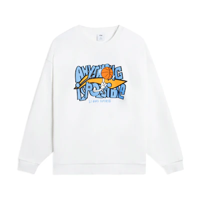 Li-Ning Basketball Fleece Crewneck Sweatshirt Letter Print Unisex Off-White AWDSG95-1