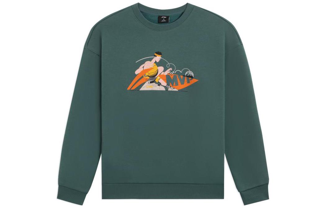Li-Ning Basketball Graphic Print Crewneck Sweatshirt Green Unisex AWDSF95-5