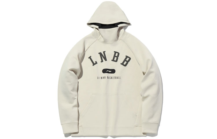 Li-Ning Basketball Hoodie Beige Letter Print Pullover Sportswear AWDQ583-4