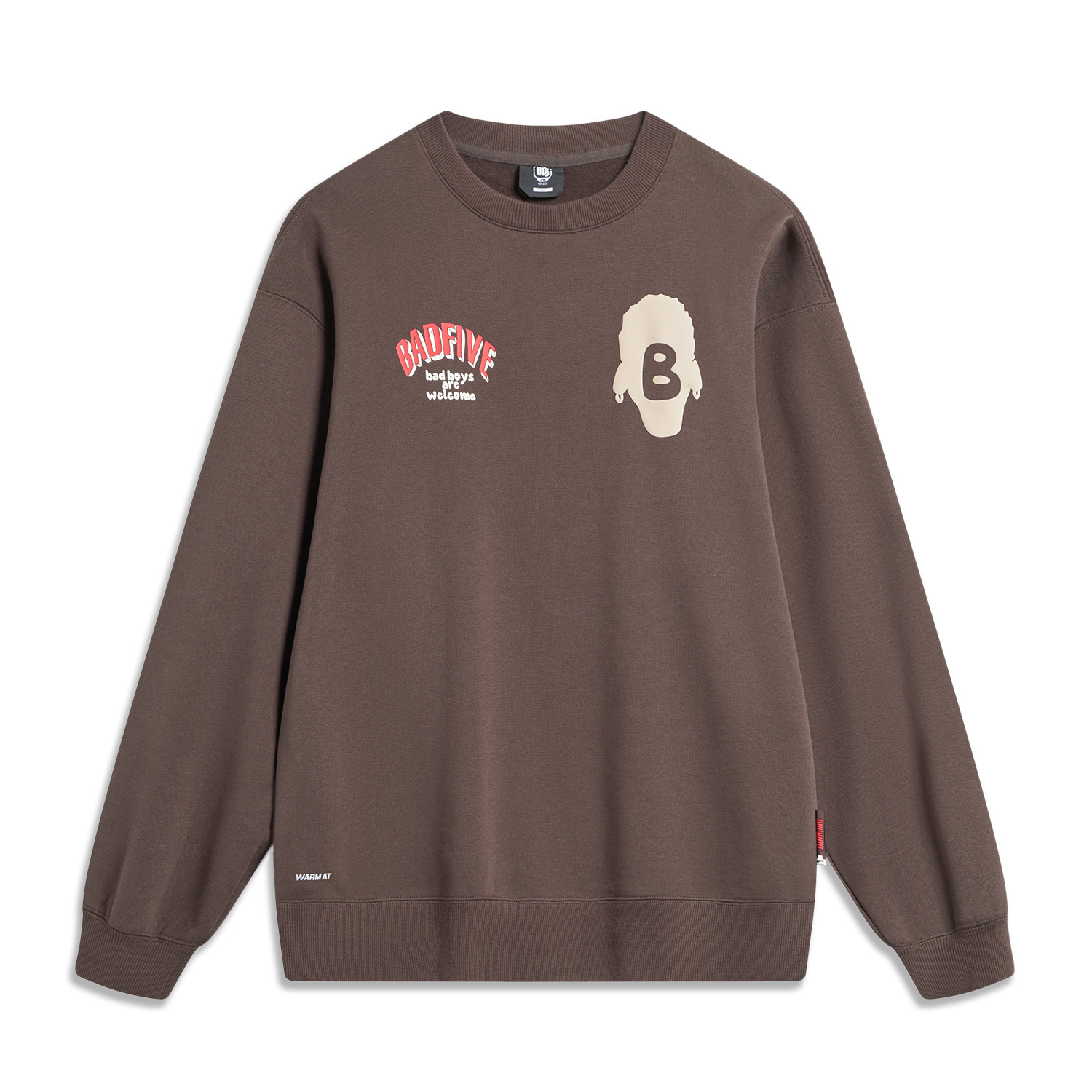 Li-Ning Basketball Letter Crewneck Fleece Pullover Sweatshirt Brown AWDT873-4