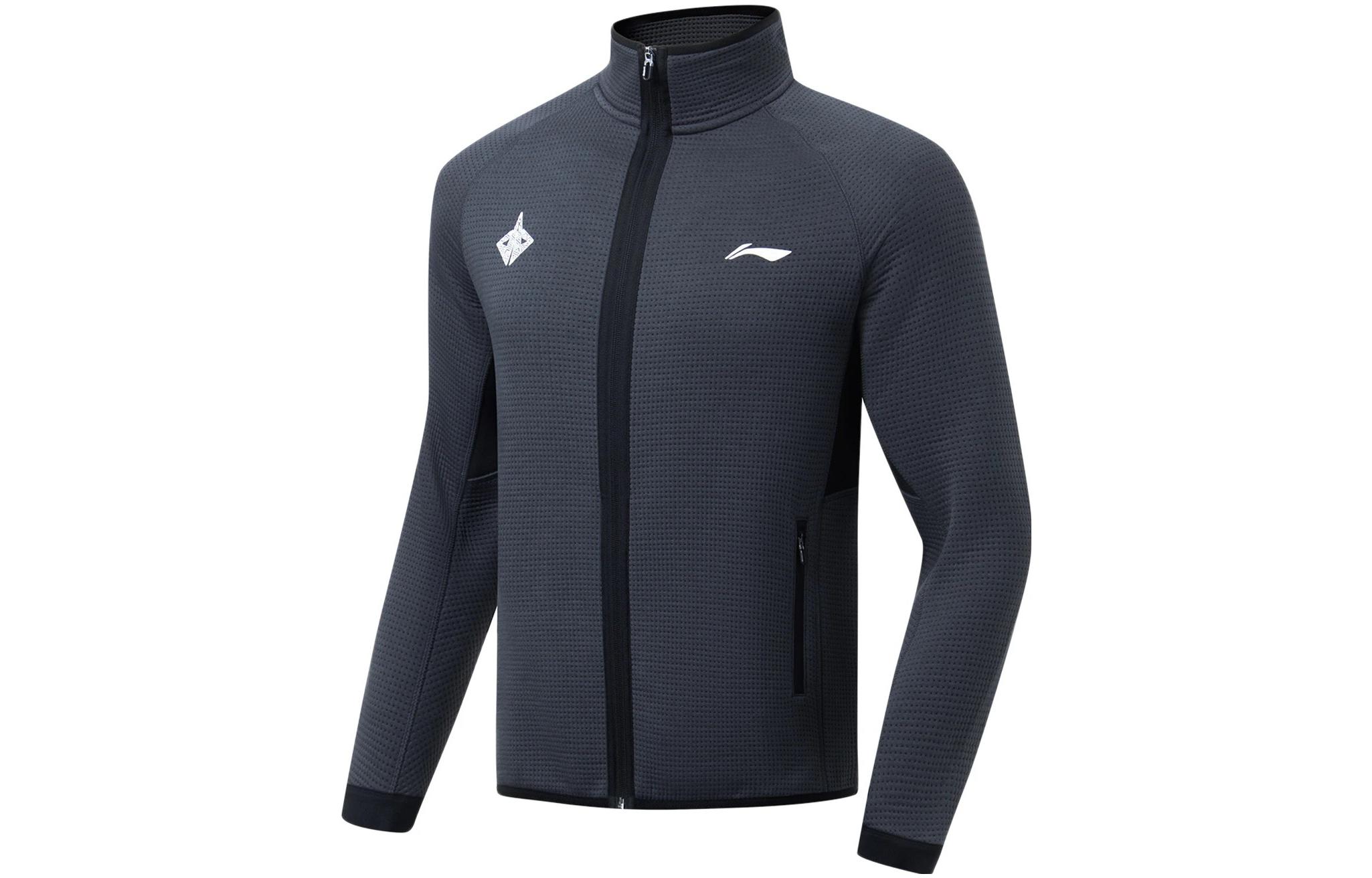 Li-Ning Basketball Logo Zipper Warm Hoodie in Cold Ebony Black AWDT097-1