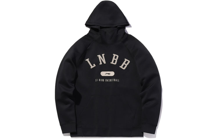 Li-Ning Basketball Pullover Hoodie Black Mens Sportswear with Letter Print AWDQ583-1
