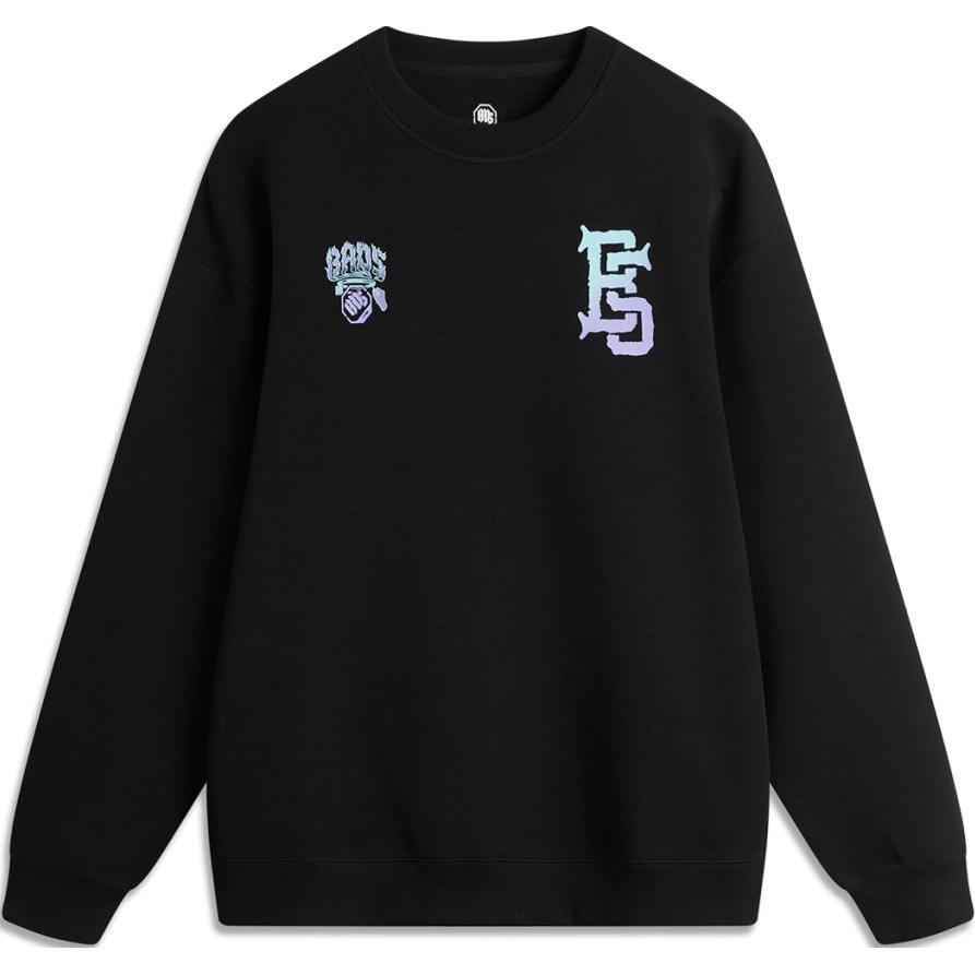 Li-Ning Basketball Pullover Letter Print Long Sleeve Sweatshirt Black () AWDU259-1