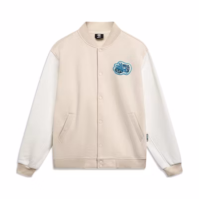 Li-Ning Basketball Retro Letter Print Jacket Gravel Grey Fleece-Lined AJDU007-4