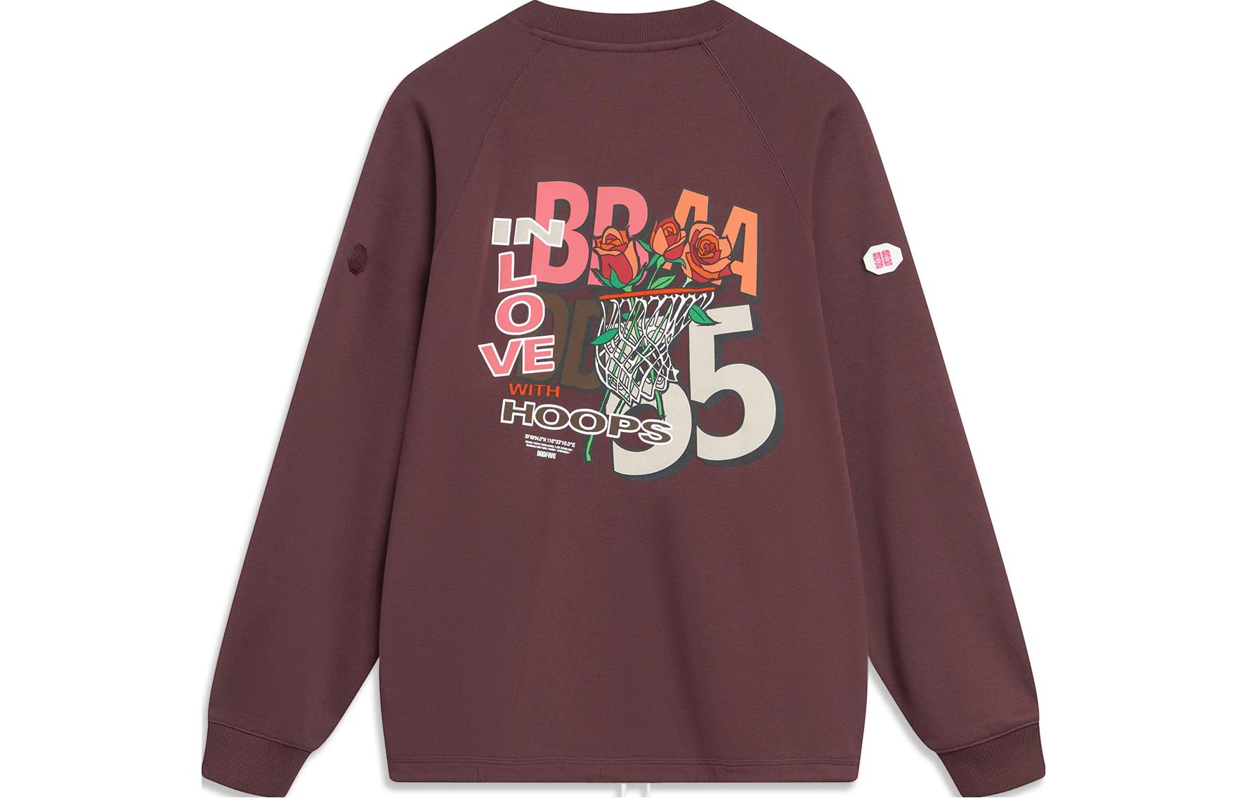 Li-Ning Basketball Series Floral Graphic Pullover Sweatshirt Unisex Deep Red AWDTC87-2