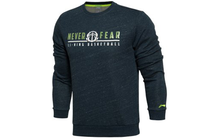 Li-Ning Basketball Series Letter Crewneck Pullover Sweatshirt Men Black AWDL039-4