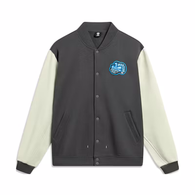 Li-Ning Basketball Series Letter Print Baseball Collar Jacket Obsidian Gray Men AJDU007-5