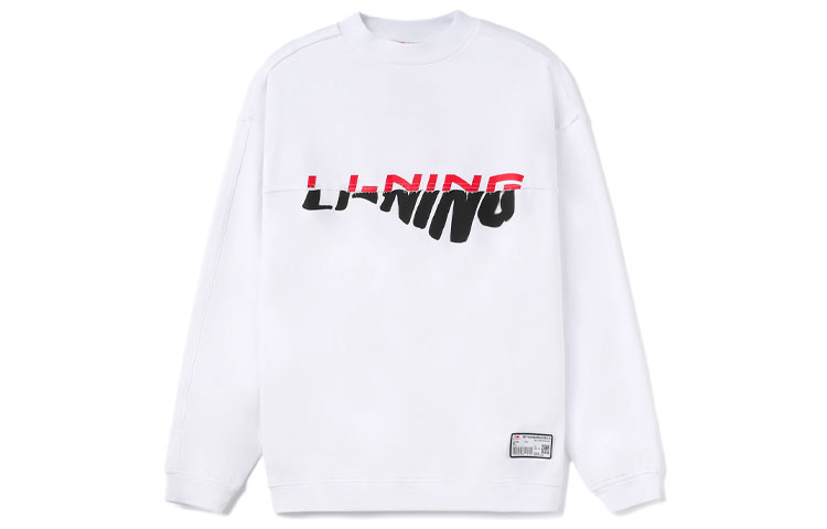 Li-Ning Basketball Series Logo Print Loose Crewneck Sweatshirt White AWDRA57-6