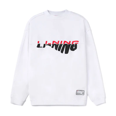 Li-Ning Basketball Series Logo Print Loose Crewneck Sweatshirt White AWDRA57-6