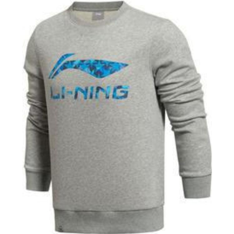 Li-Ning Big Logo Print Pullover Sweatshirt Unisex Light Grey Casual Couple Wear AWDR607-1