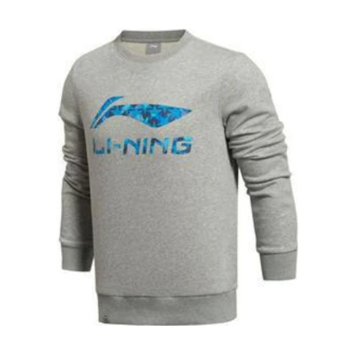 Li-Ning Big Logo Print Pullover Sweatshirt Unisex Light Grey Casual Couple Wear AWDR607-1