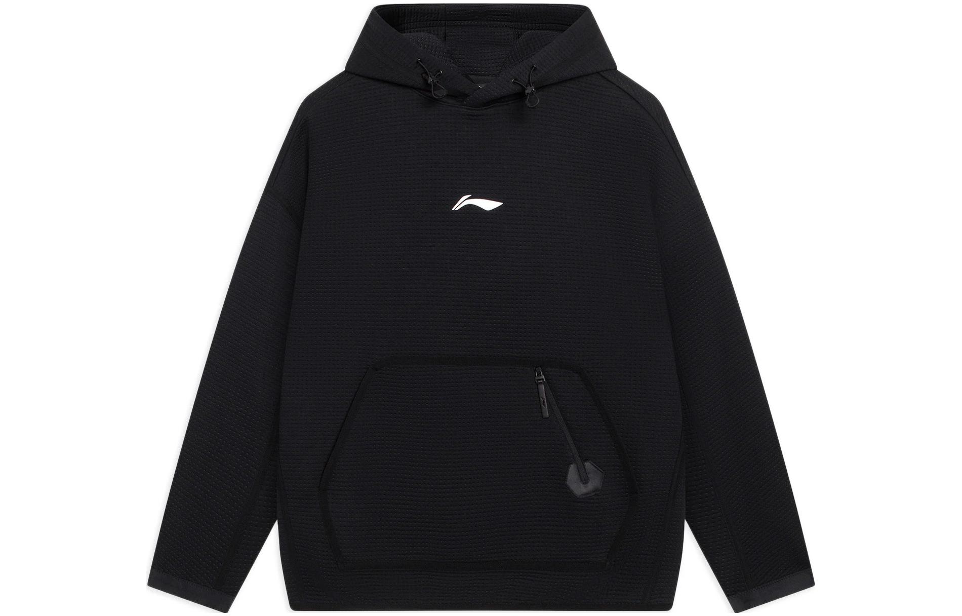 Li-Ning Black Basketball Hoodie with Logo Print and Pocket AWDSB87-2