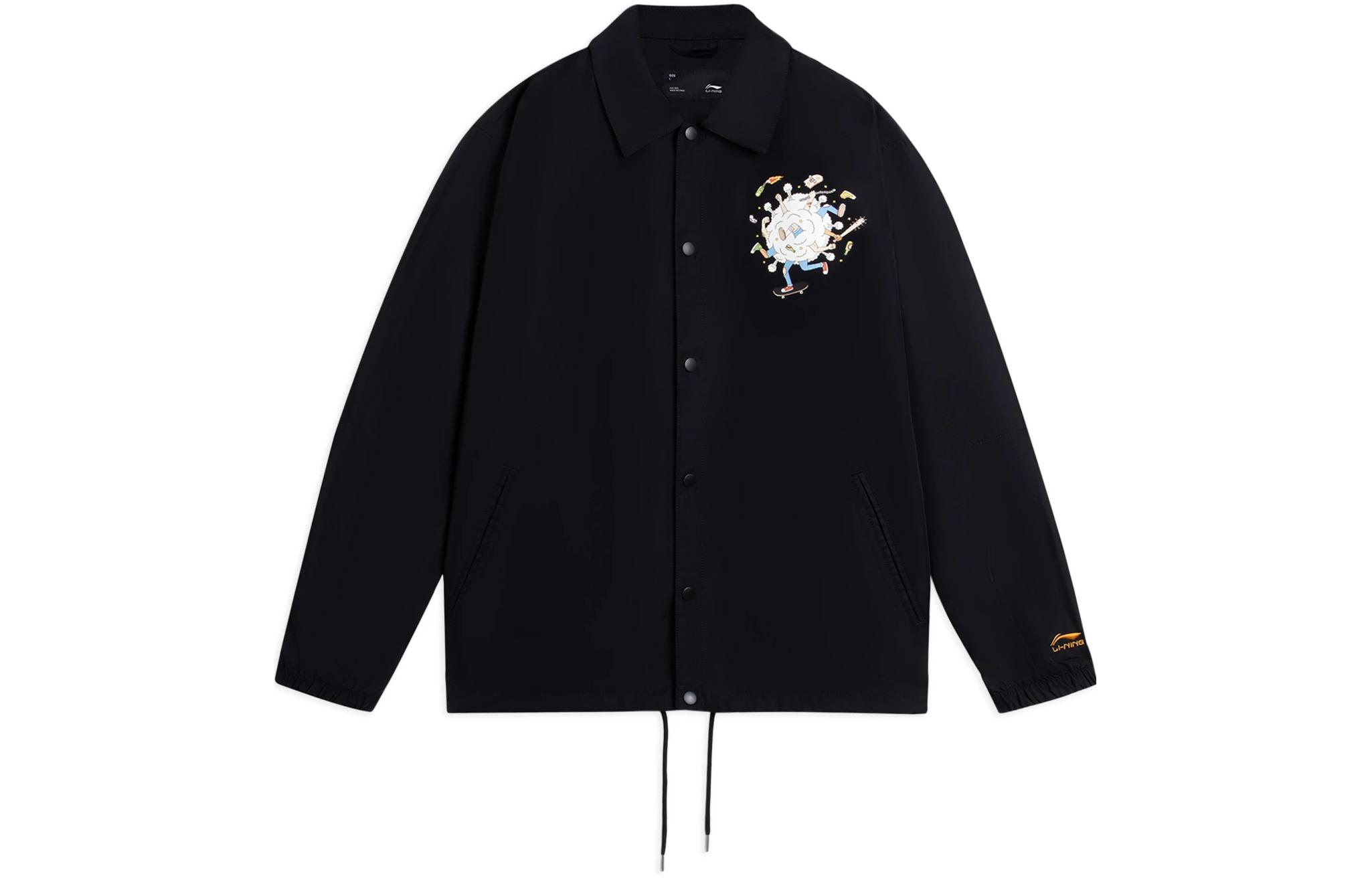 Li-Ning Black Cartoon Letter Print Single-Breasted Jacket AFDRA45-1