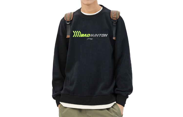 Li-Ning Black Crewneck Pullover Sweatshirt with Letter Print Design AWDRF71-1