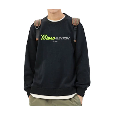 Li-Ning Black Crewneck Pullover Sweatshirt with Letter Print Design AWDRF71-1