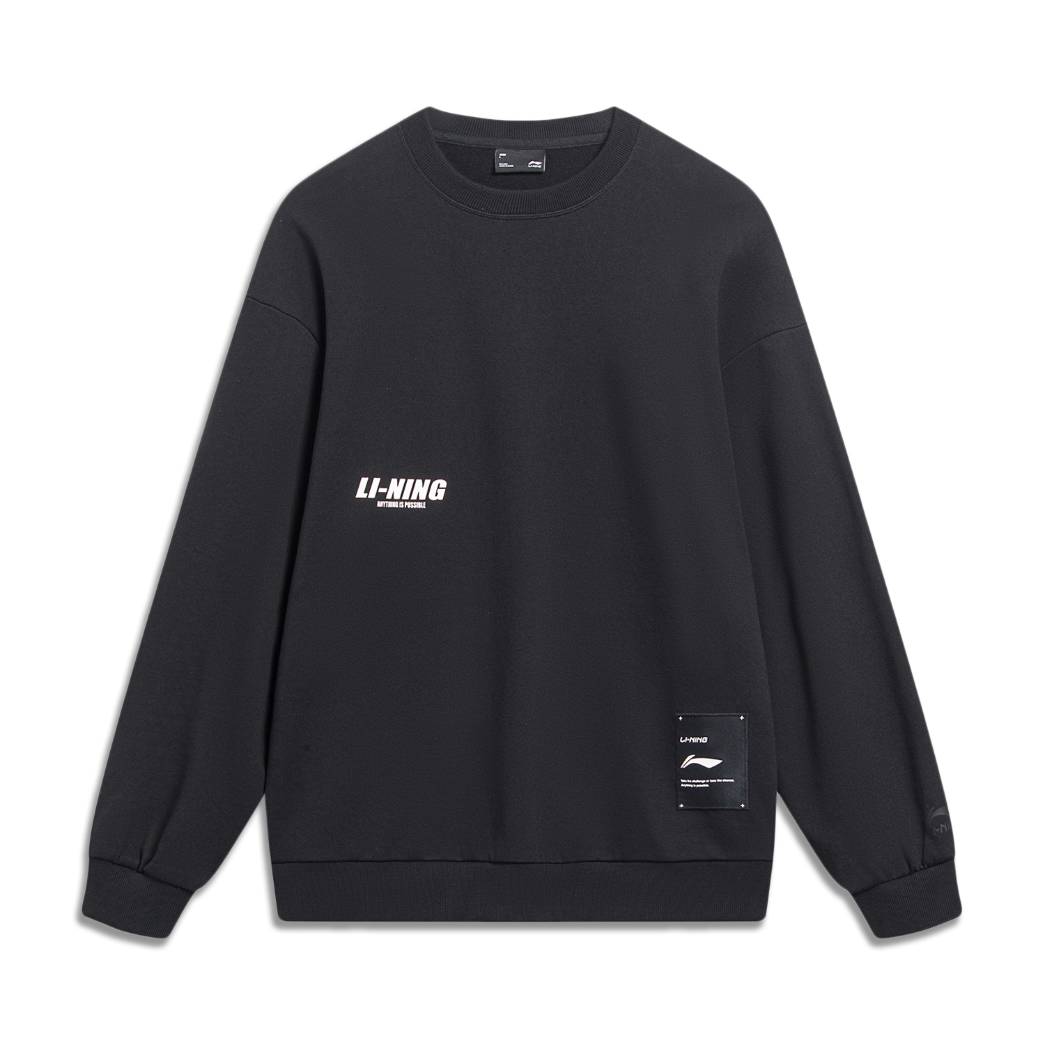 Li-Ning Black Crewneck Sweatshirt with Logo Print - Sports Lifestyle Series AWDT683-2