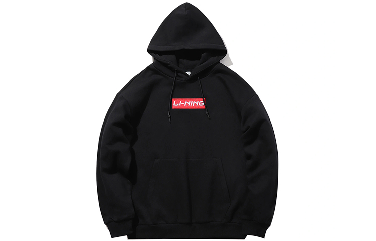 Li-Ning Black Embroidered Logo Loose Fit Hoodie Unisex Sports Fashion Series AWDRC33-2