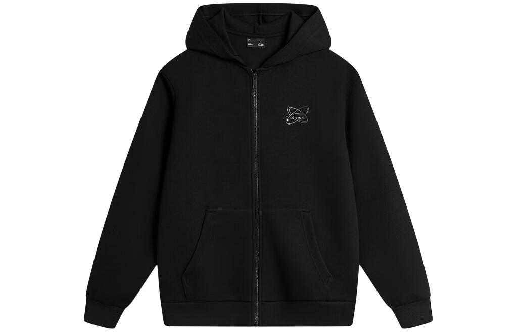 Li-Ning Black Embroidered Zip-Up Sweatshirt - Sports Lifestyle Series AWDU027-3